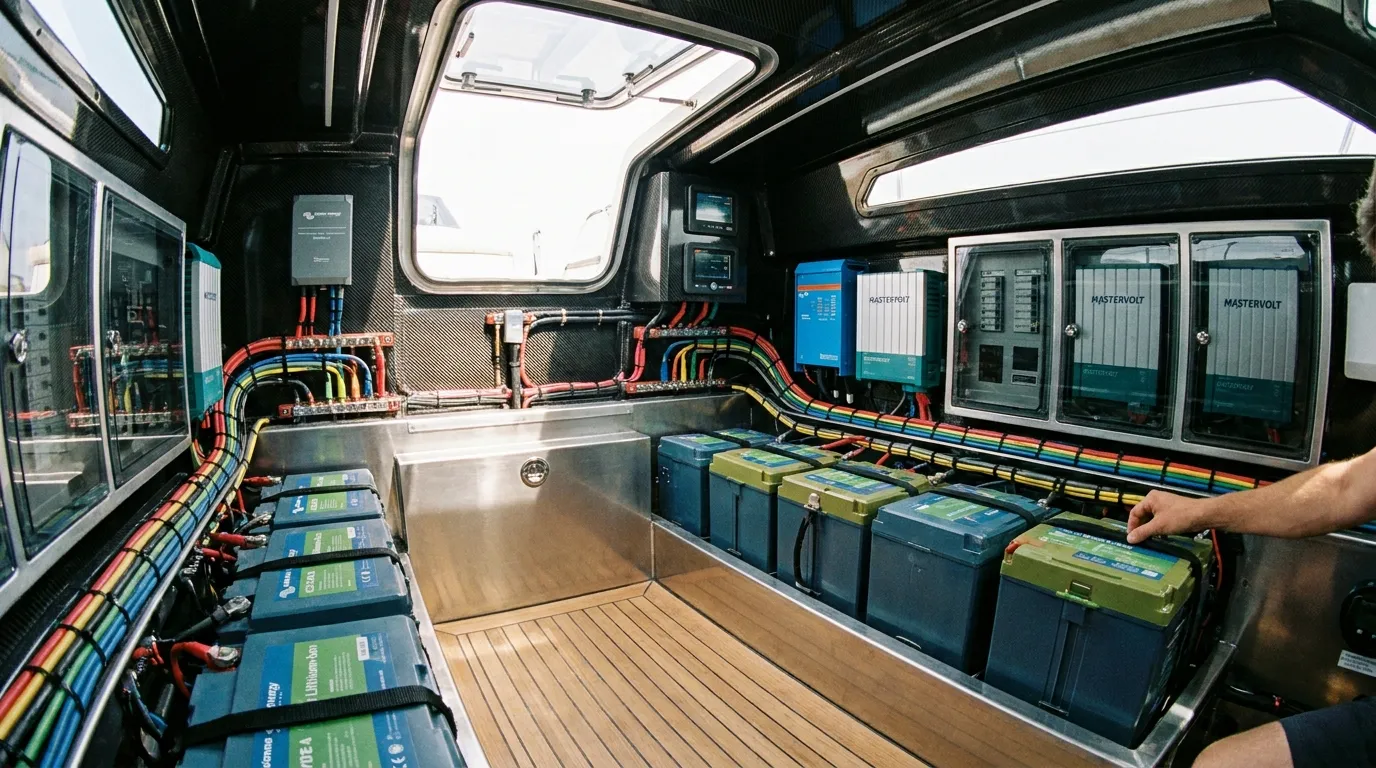 Modern boat electrical system with batteries
