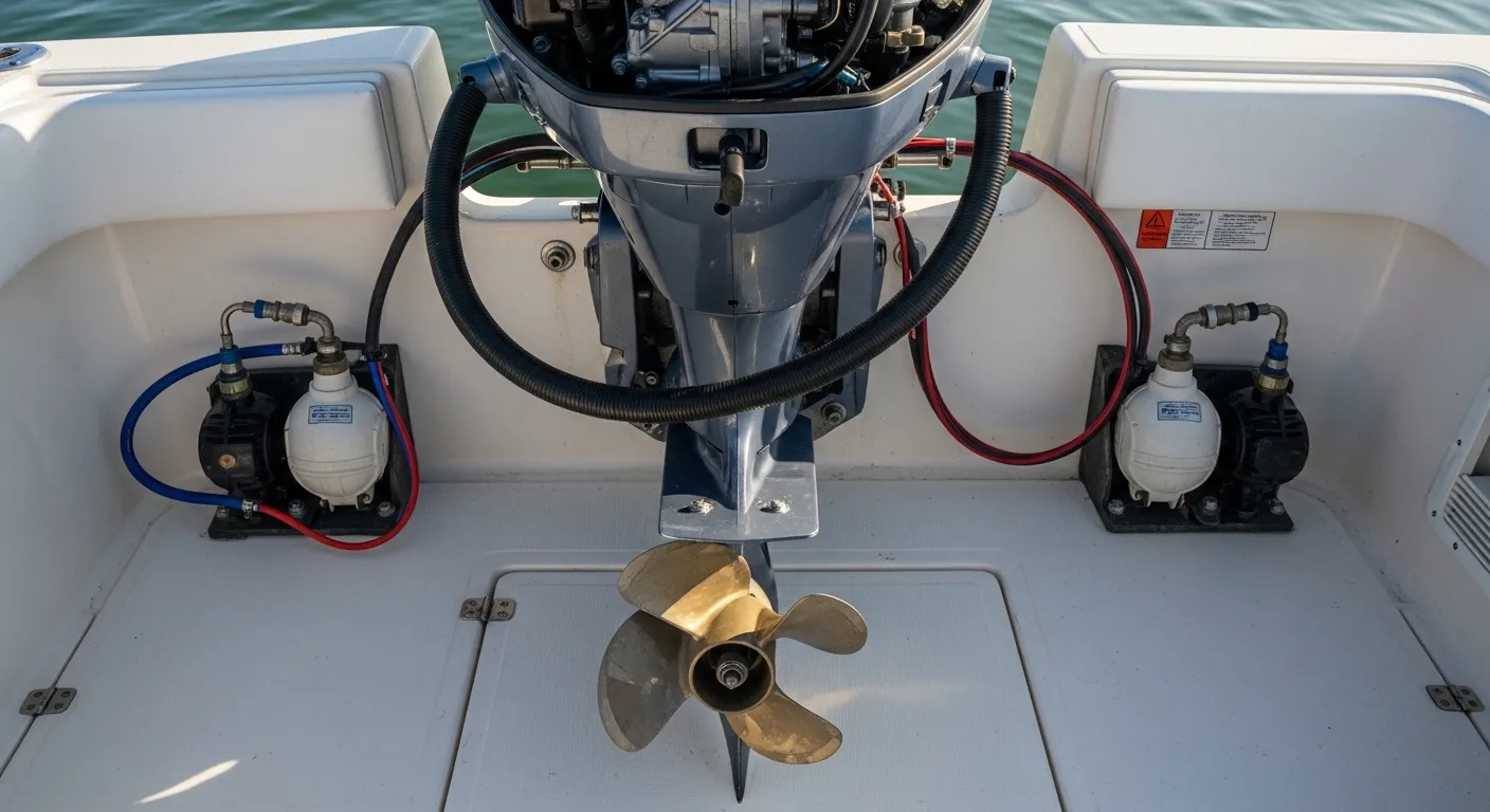 Outboard engine close-up on a boat transom