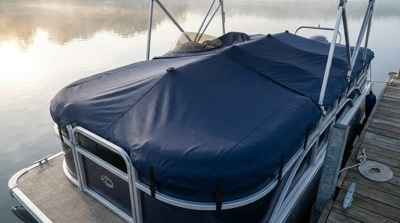 Pontoon boat covered at dock