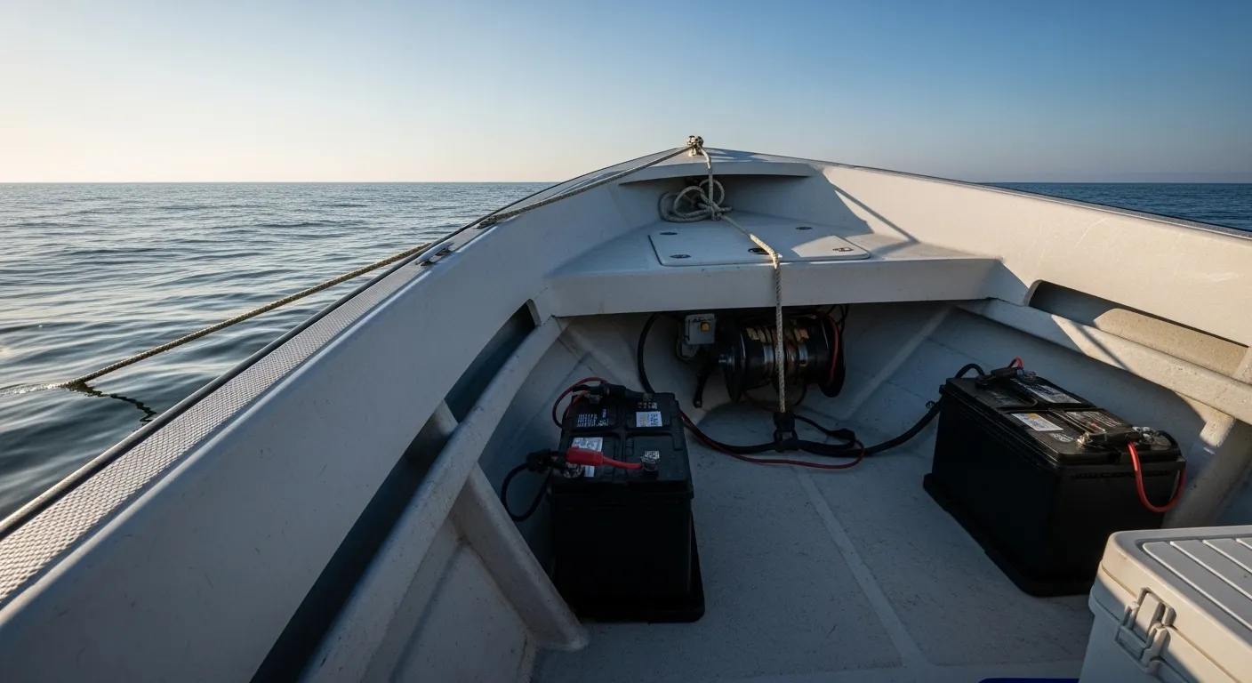 Secondary anchor setup on a small fishing boat