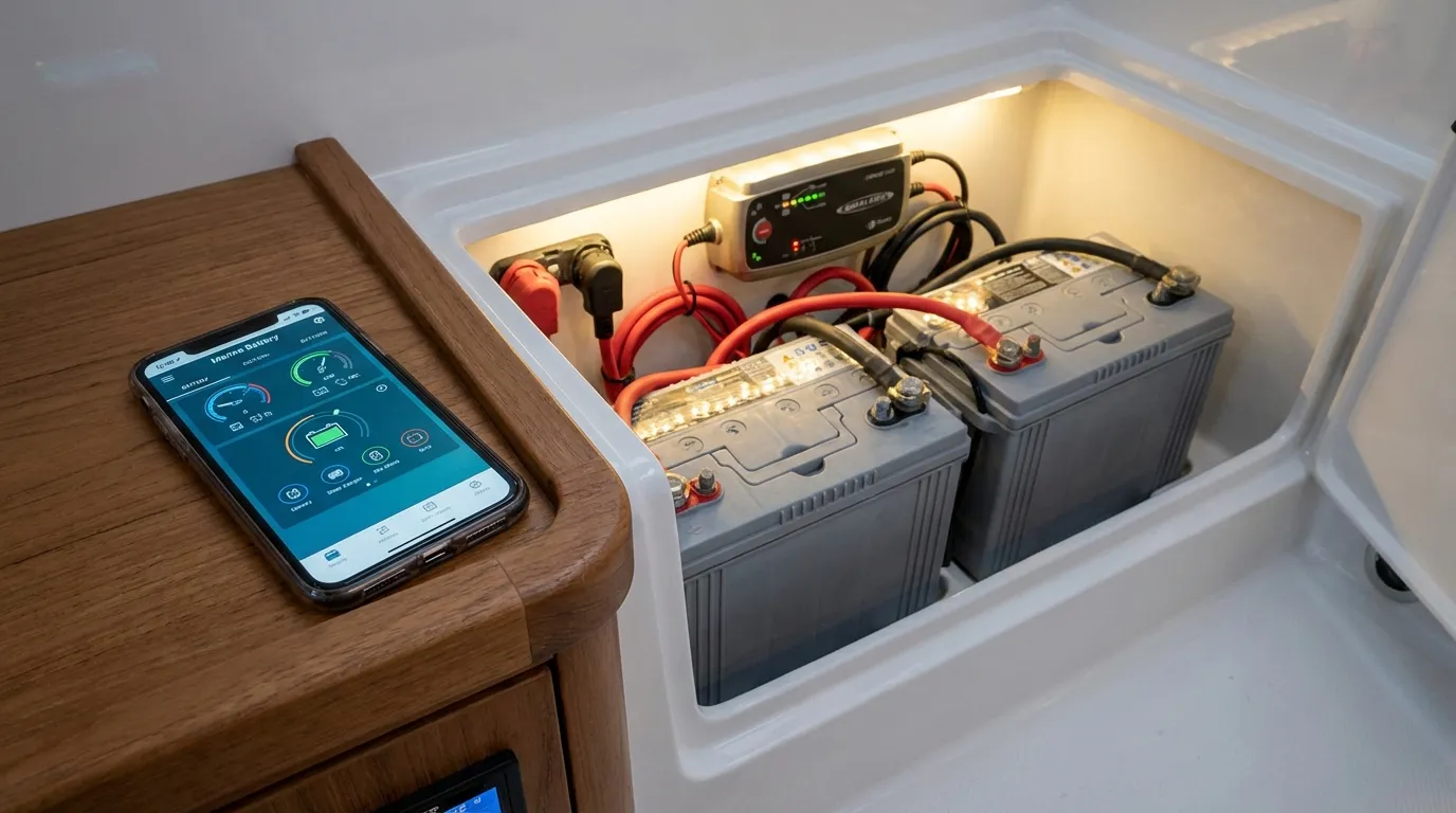 Smart marine battery charger monitoring