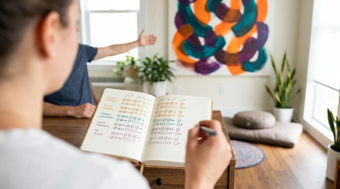 Abstract streak pattern with bright repeating forms showing momentum over time