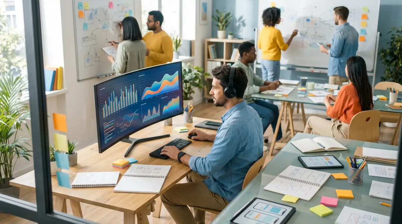 Content manager tracking SEO performance dashboard