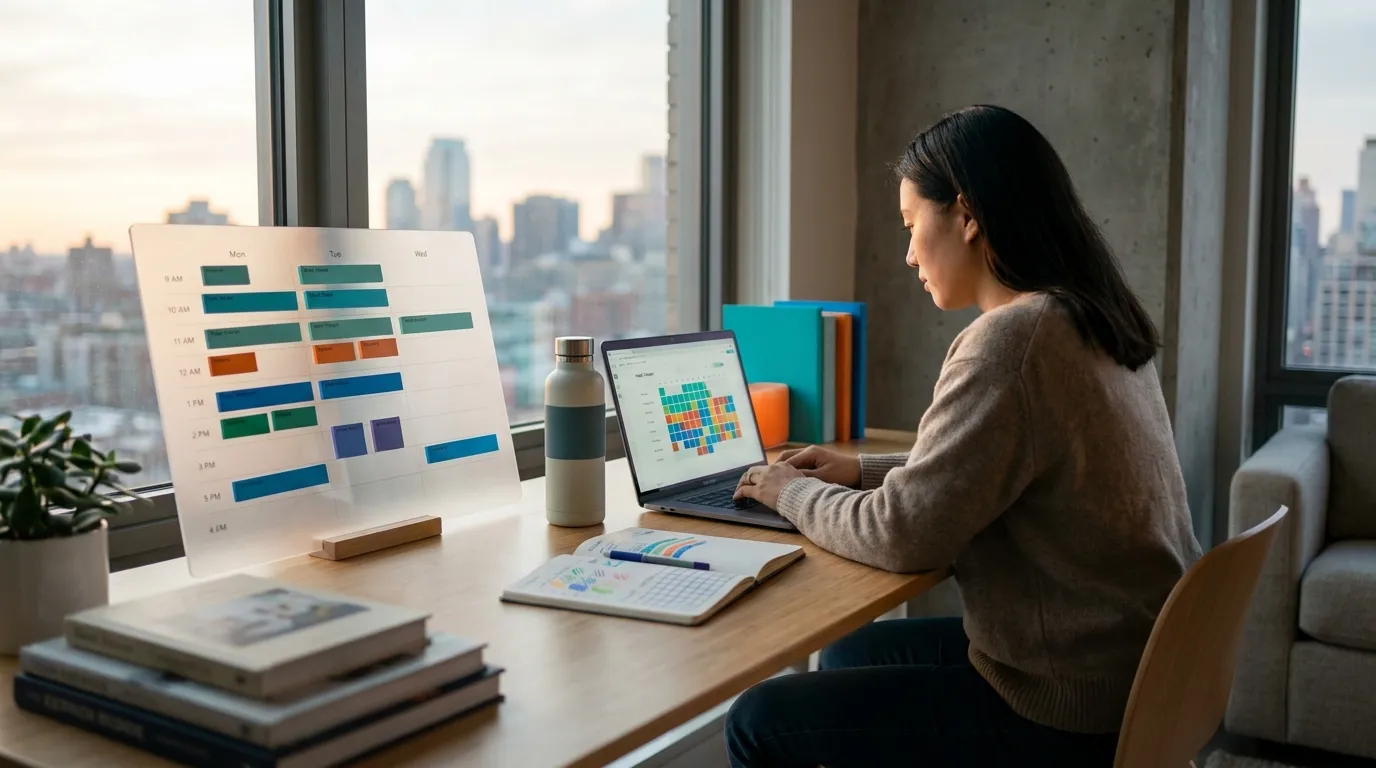 Employee using a simple habit tracker at a desk