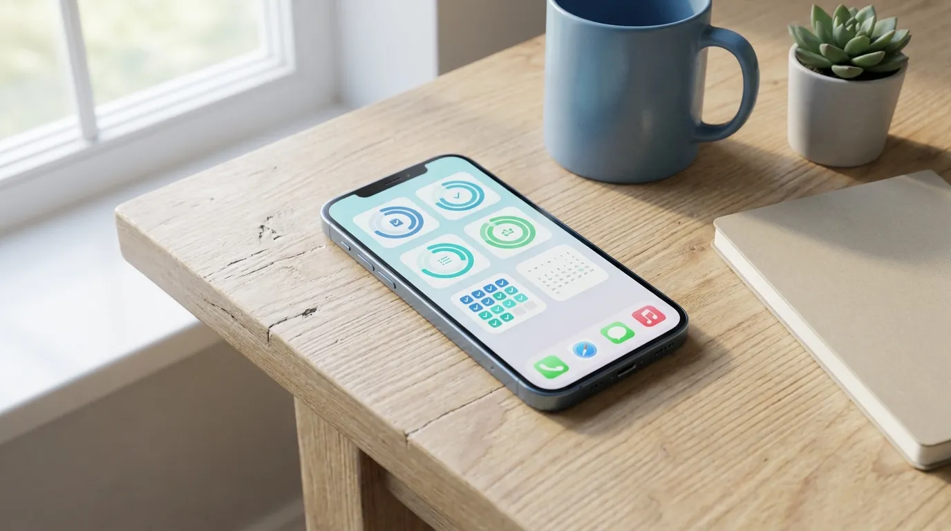 iPhone home screen with minimalist habit widgets