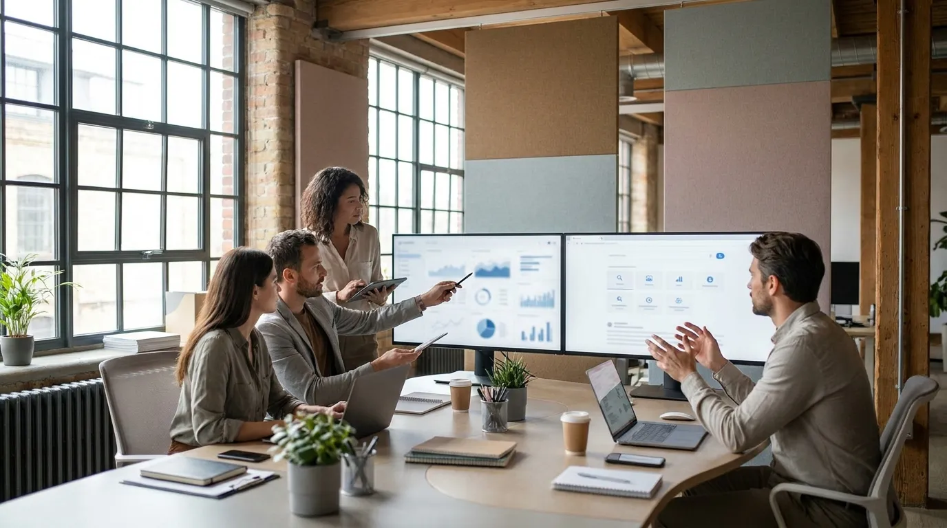 Marketing team reviewing AI-driven campaign dashboards