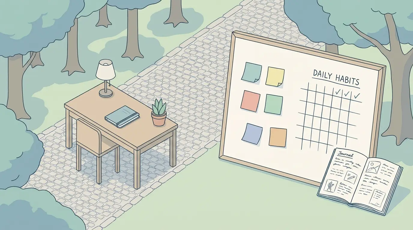 Minimal habit tracking board with focus blocks