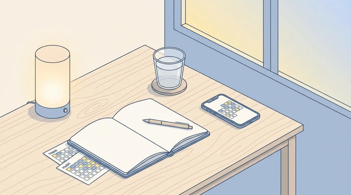 Minimalist early morning desk setup