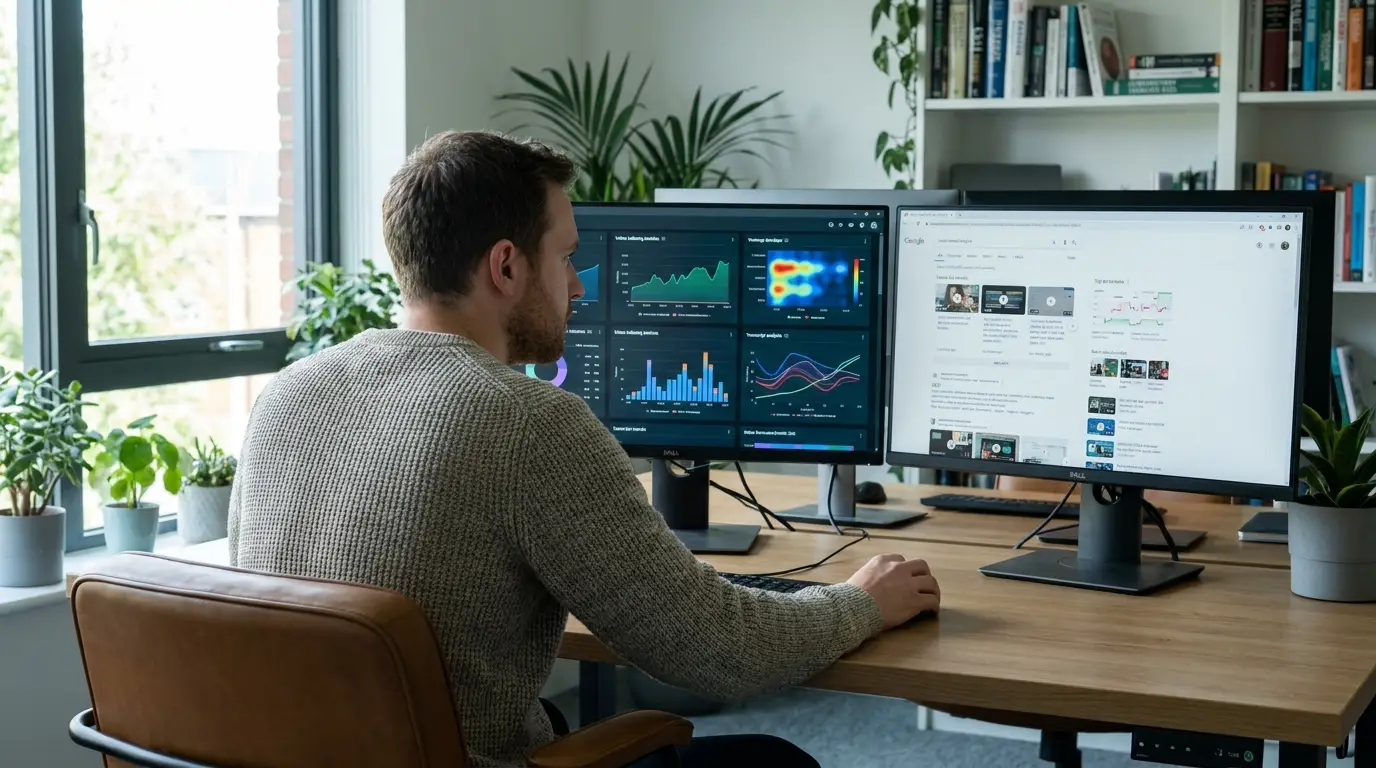 SEO manager reviewing video indexing and transcript quality