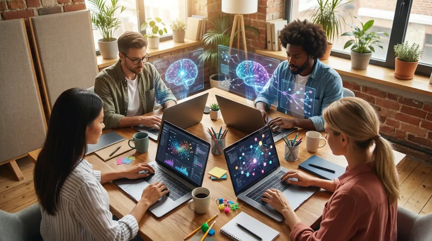 SEO team planning content strategy in a modern office