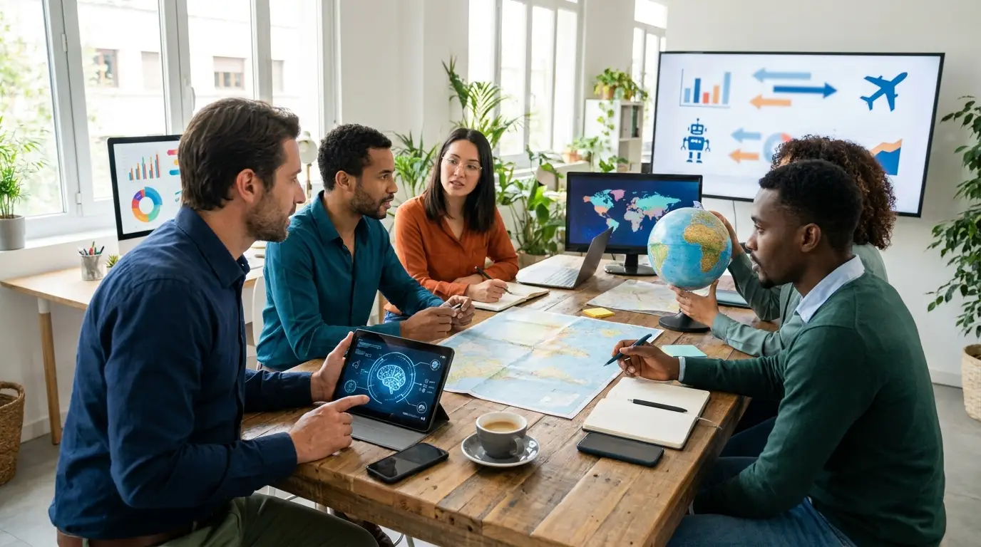 Travel planning and AI search concept with digital marketer