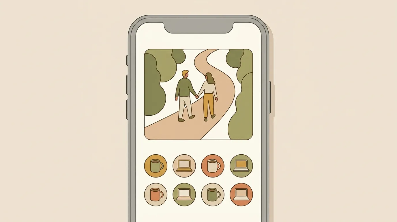 Two friends walking outdoors in a calm wellness scene