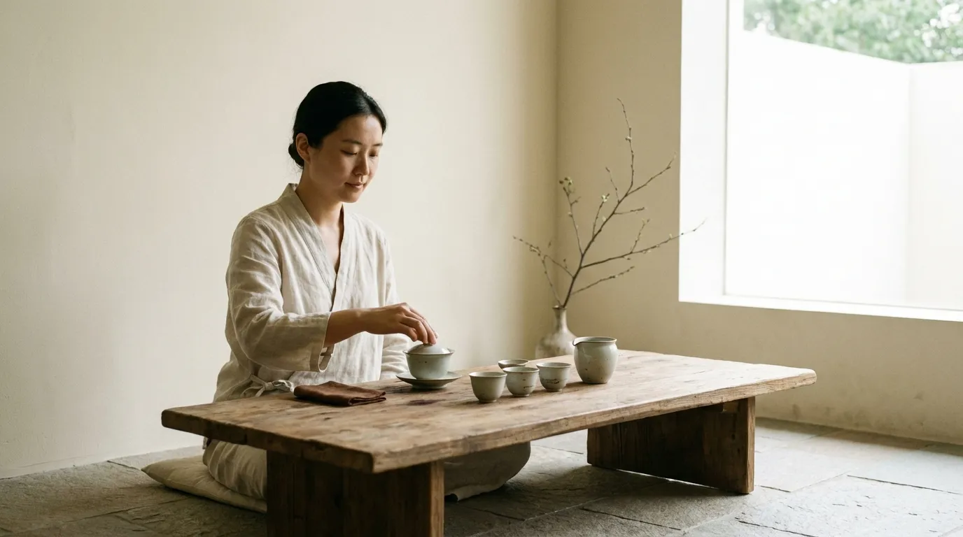 Achtsames Teeritual in ruhiger Umgebung