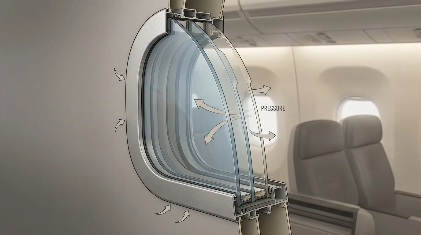 Flugzeugfenster kleine Löcher – warum sie so wichtig sind 1 Aufbau eines Flugzeugfensters mit mehreren Scheiben