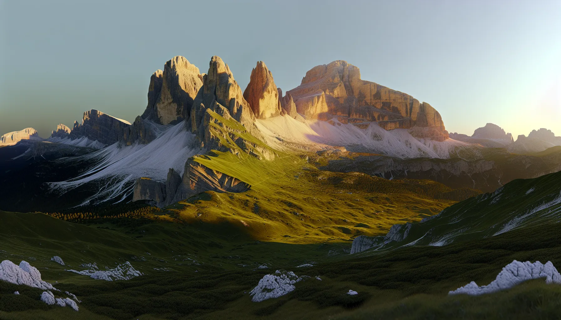 Blick auf die Dolomiten im Abendlicht
