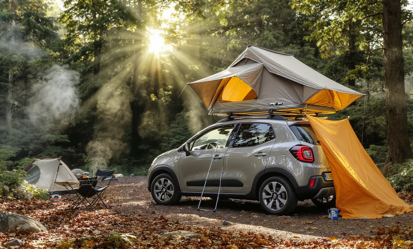 Dachzelt auf einem kleinen Stadtauto