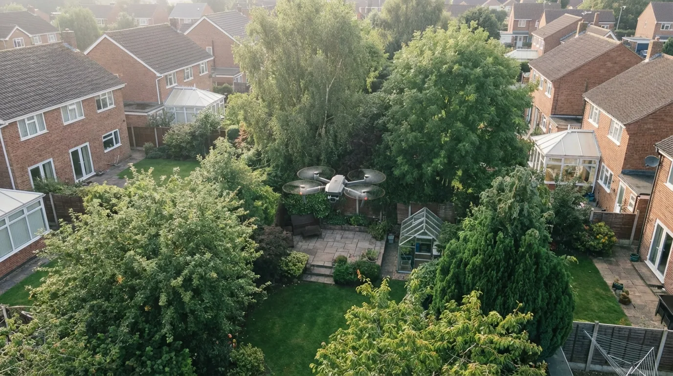 Recht am eigenen Bild: Drohnenflüge über Nachbars Garten 1 Drohne über Wohngebiet und Garten