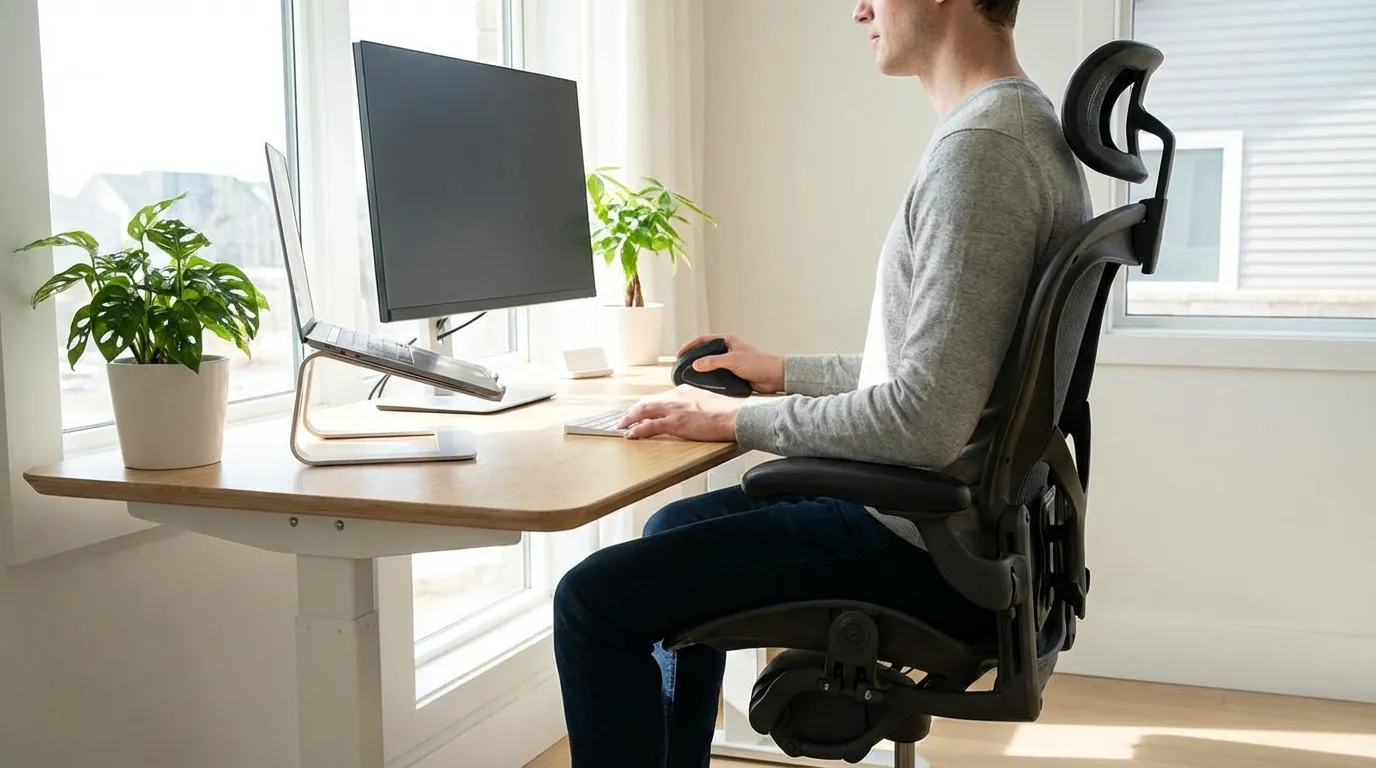 Computer und vertikale Maus: Eingewöhnungszeit & Tennisarm-Hilfe 2 Ergonomischer Arbeitsplatz mit vertikaler Maus