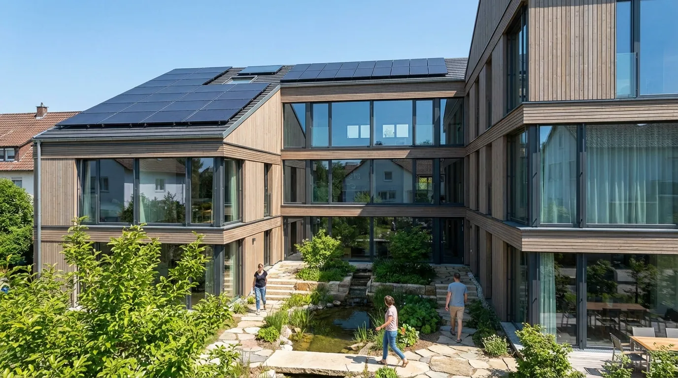 Nachhaltige Immobilieninvestitionen: ESG-Kriterien für private Anleger verstehen und anwenden 1 Nachhaltiges Wohngebäude mit Solaranlage