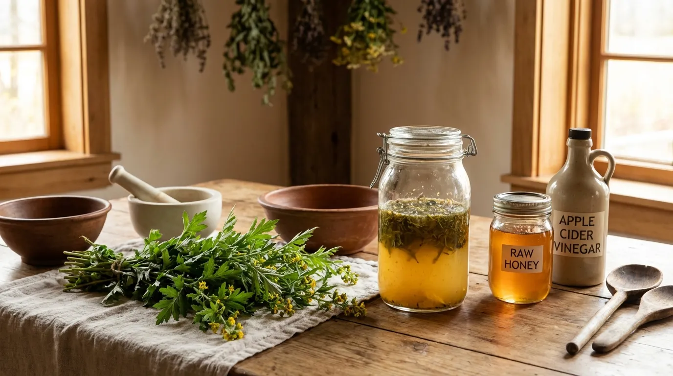 Oxymel Rezept mit Beifuß: Alte Pflanzenheilkunde neu entdecken 1 Oxymel mit Beifuß im Glas