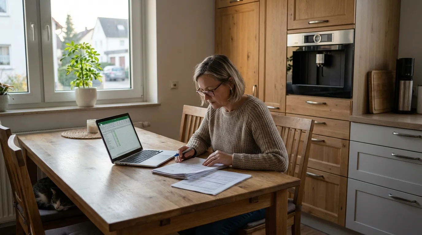 Finanzielle Unabhängigkeit: Praktische Schritte zur Erreichung 2 Person plant Finanzen am Küchentisch