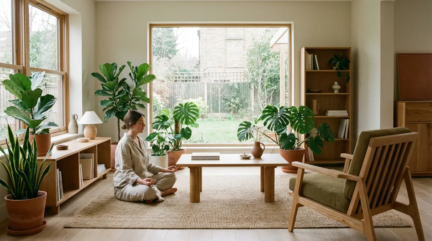 Digitale Entgiftung und Energieschutz: Wie du dich vor elektromagnetischer Belastung schützt 1 Ruhiger Wohnraum mit Pflanzen und natürlichem Licht