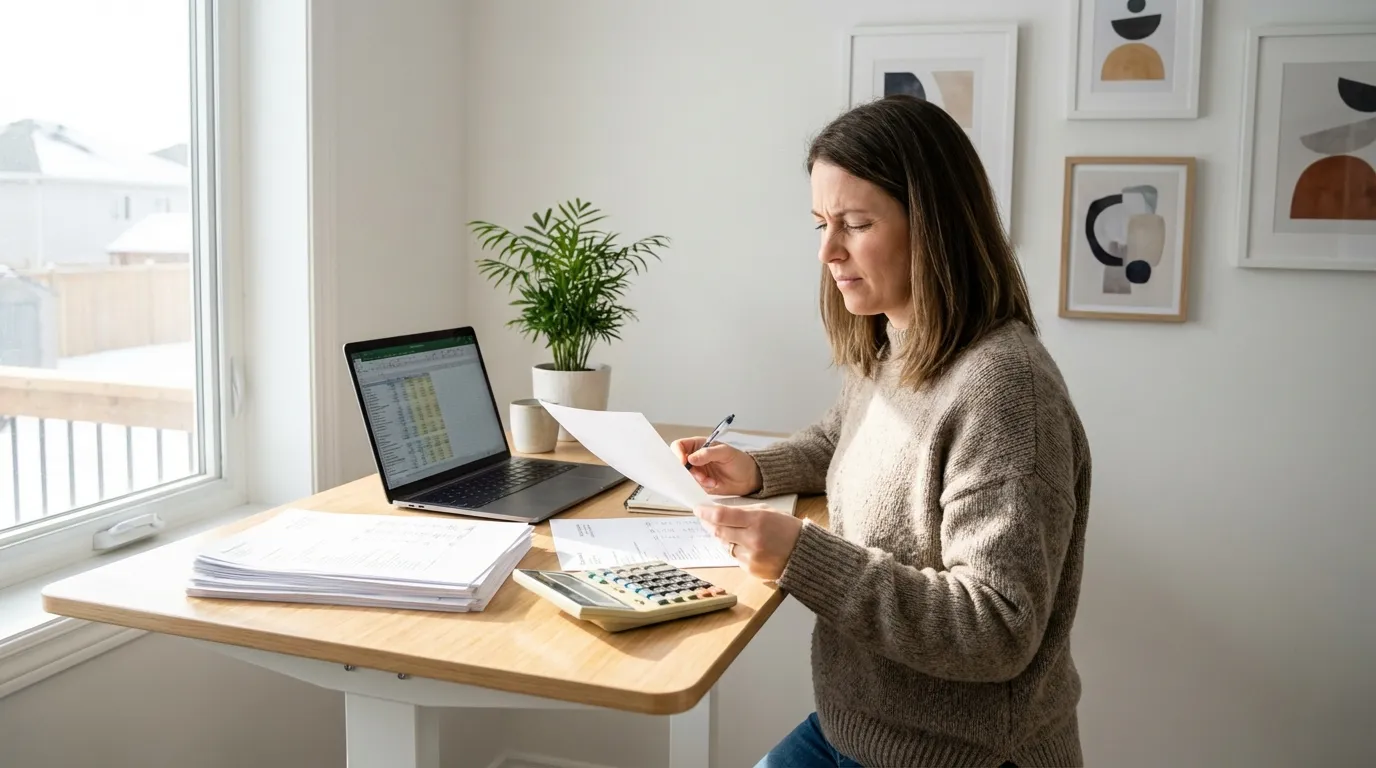 Selbstständiger plant Finanzen am Schreibtisch