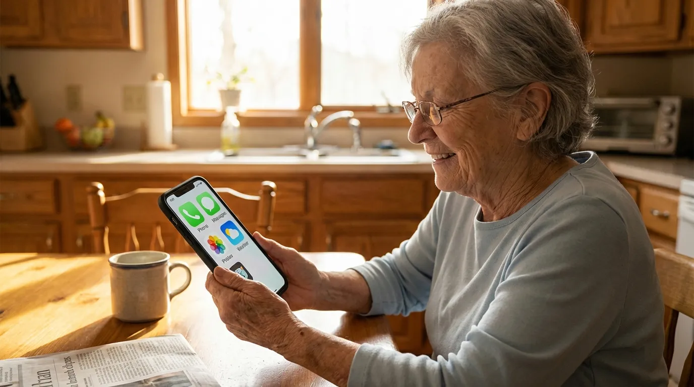 Senior bedient Smartphone mit großer Schrift