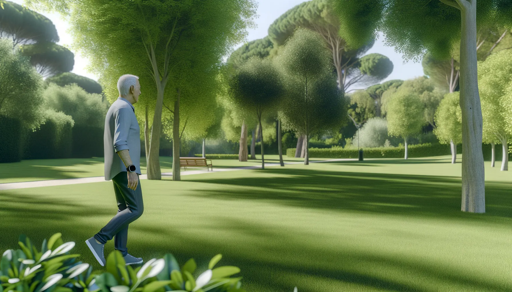 Senior trägt Smartwatch beim Spaziergang