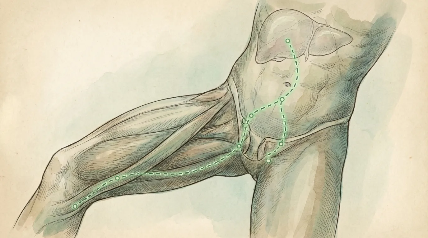 Verlauf des Lebermeridians am menschlichen Körper