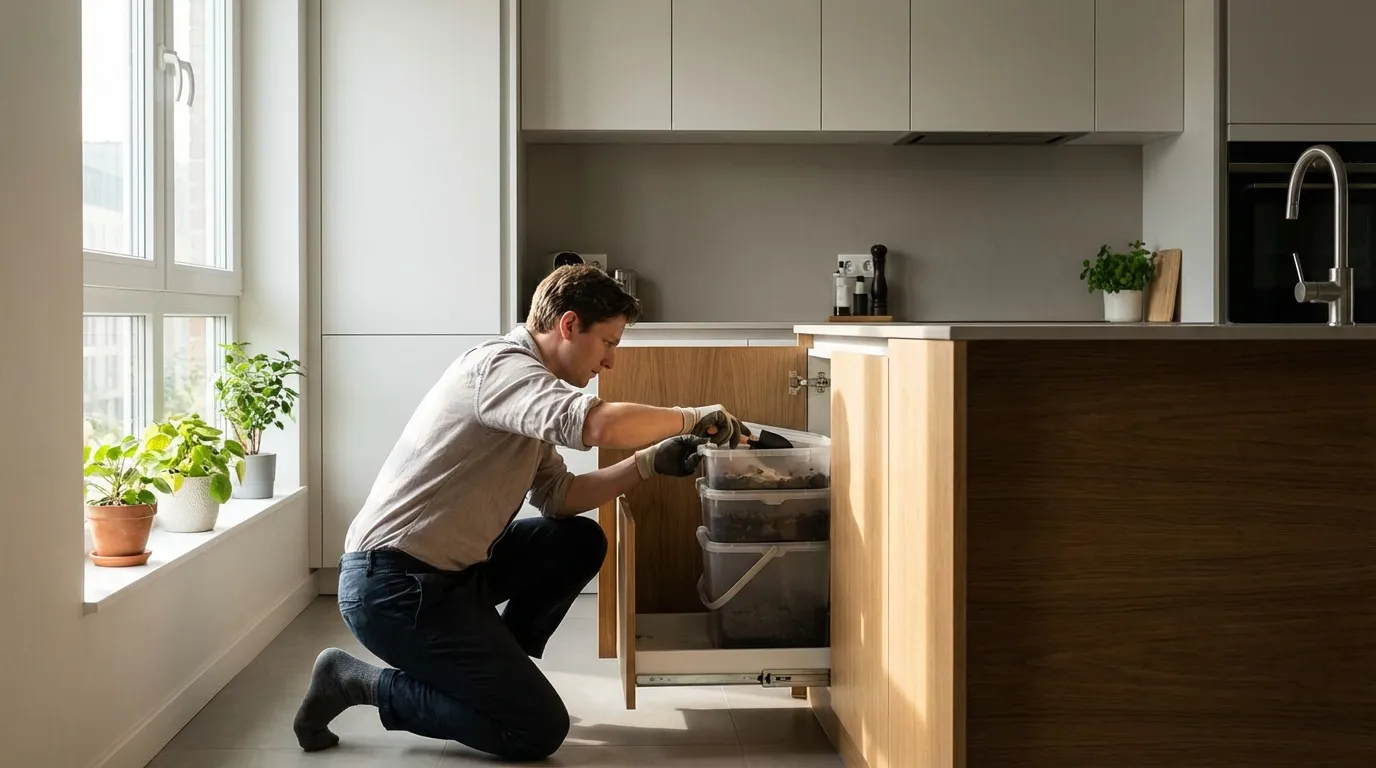 Wurmkiste Indoor Kompostieren: Rechtliche Aspekte & Geruchsvermeidung 1 Wurmkiste in moderner Stadtwohnung