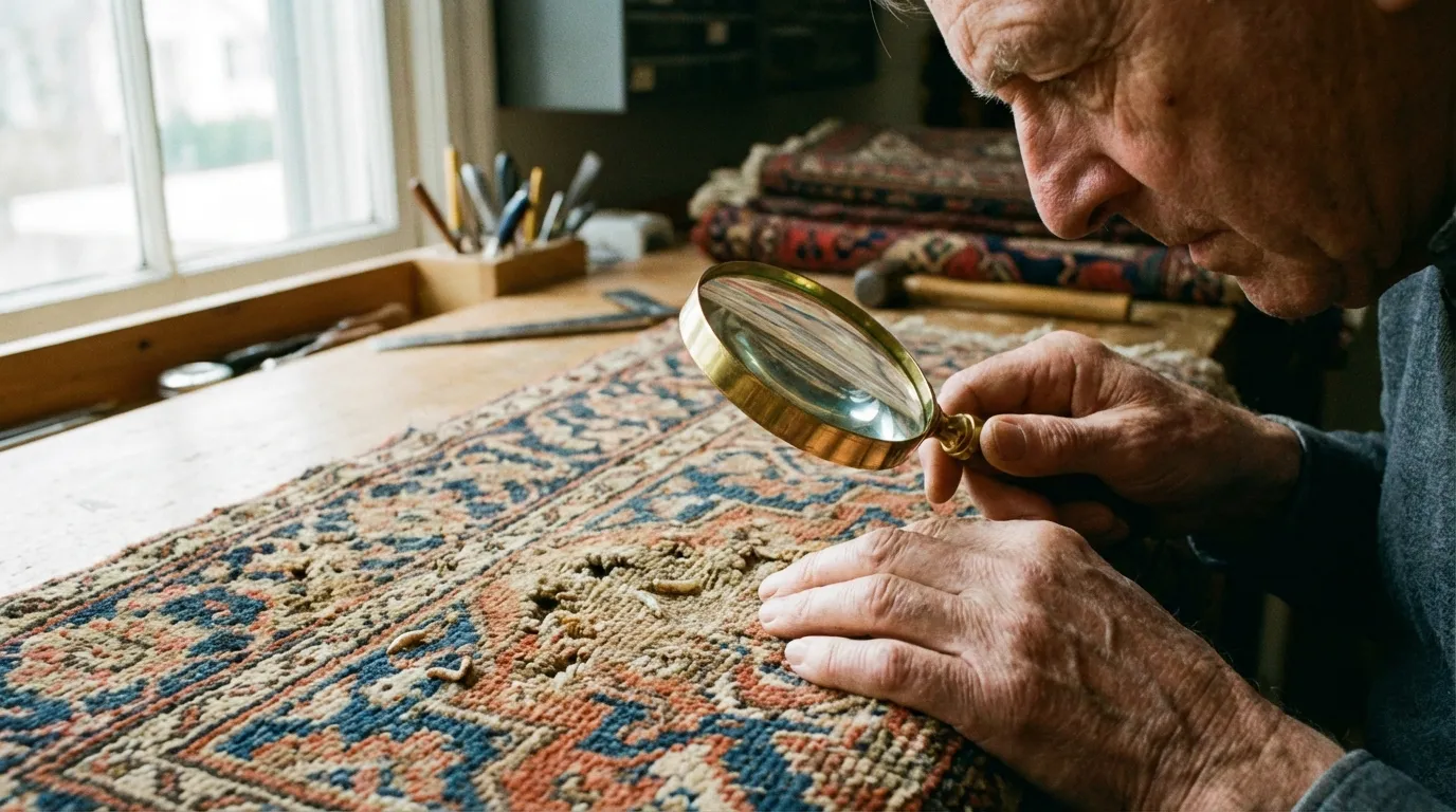 Wool rug inspection for moth damage