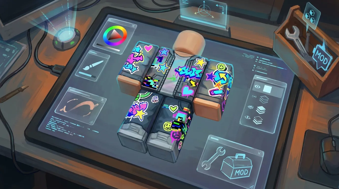 Layered Roblox sticker customization concept