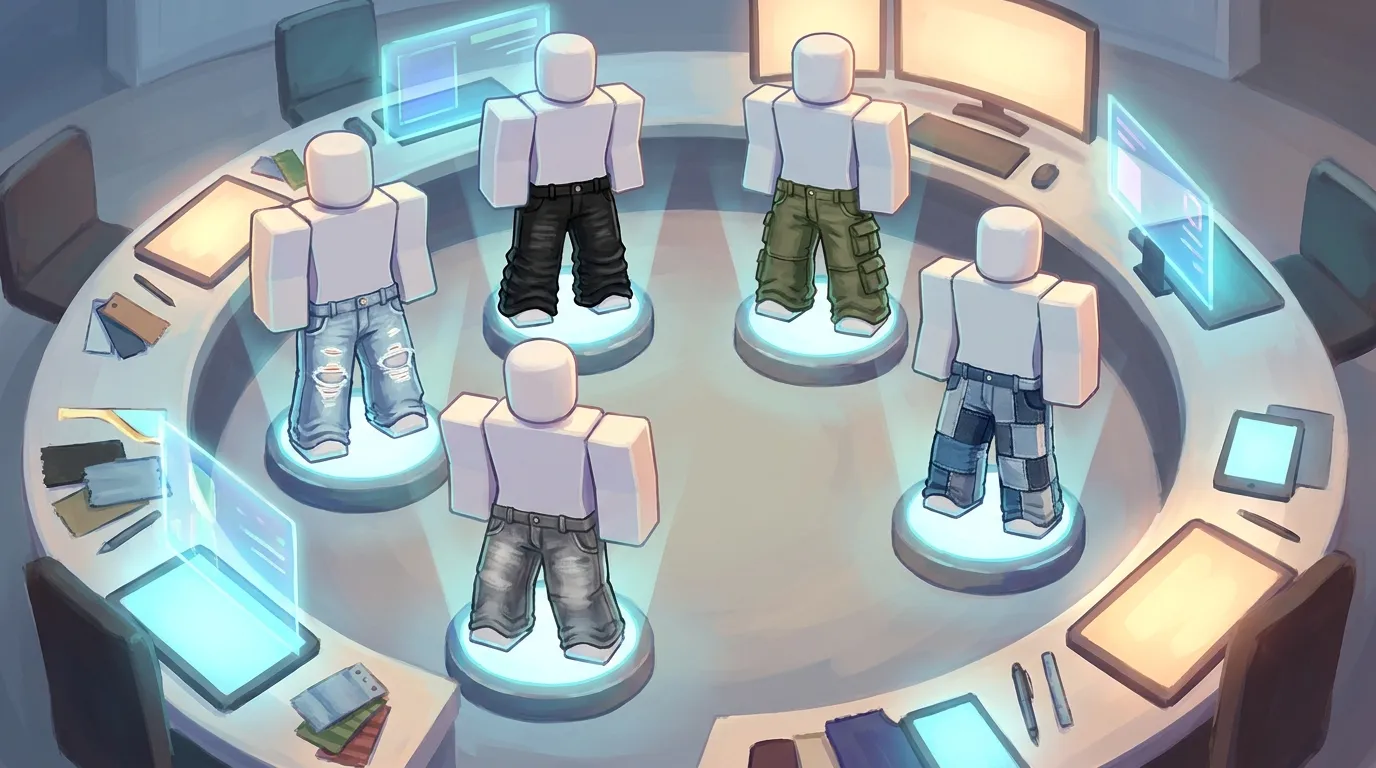 Roblox jeans design concepts on avatar mannequins